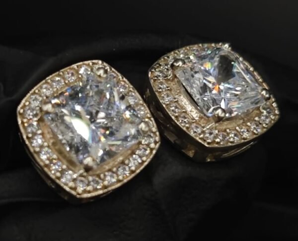 Real Moissanite Stud Earrings Cushion Shape in 925 Sterling Silver.