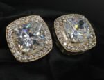 Real Moissanite Stud Earrings Cushion Shape in 925 Sterling Silver.