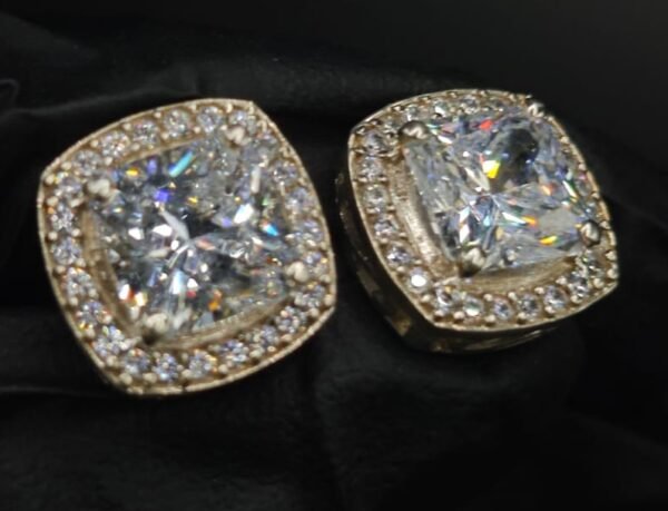Real Moissanite Stud Earrings Cushion Shape in 925 Sterling Silver.