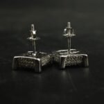 Black & White Moissanite Square Halo Stud Earrings in 925 Sterling Silver for Women