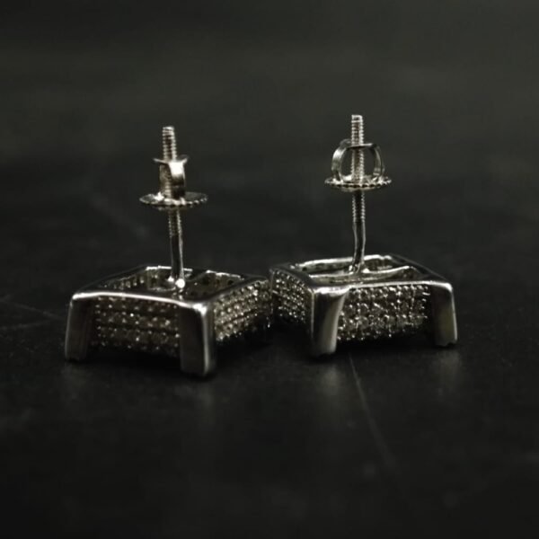 Black & White Moissanite Square Halo Stud Earrings in 925 Sterling Silver for Women