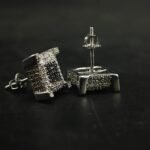 Black & White Moissanite Square Halo Stud Earrings in 925 Sterling Silver for Women