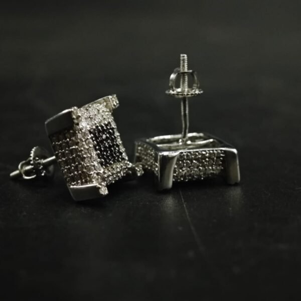 Black & White Moissanite Square Halo Stud Earrings in 925 Sterling Silver for Women