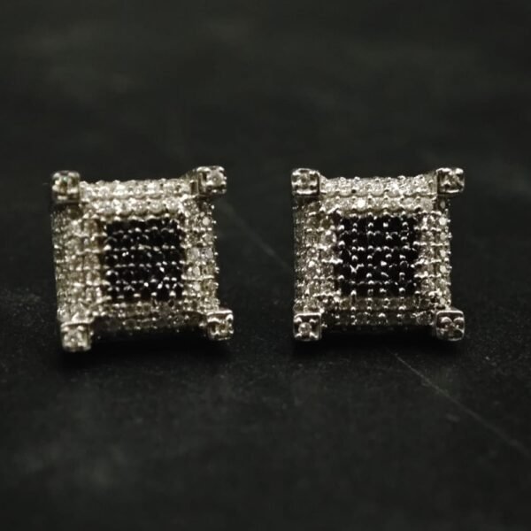 Black & White Moissanite Square Halo Stud Earrings in 925 Sterling Silver for Women