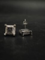 Moissanite Stud Earrings Square Shape In 925 Sterling Silver.