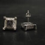 Black & White Moissanite Square Halo Stud Earrings in 925 Sterling Silver for Women