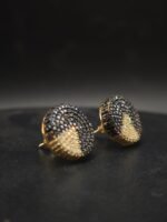 Two-Tone Black and White Moissanite Stud Earrings Geometric Pave Shape In 925 Sterling Silver.