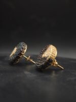 Two-Tone Black and White Moissanite Stud Earrings Geometric Pave Shape In 925 Sterling Silver.