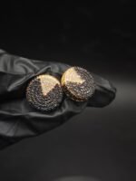 Two-Tone Black and White Moissanite Stud Earrings Geometric Pave Shape In 925 Sterling Silver.