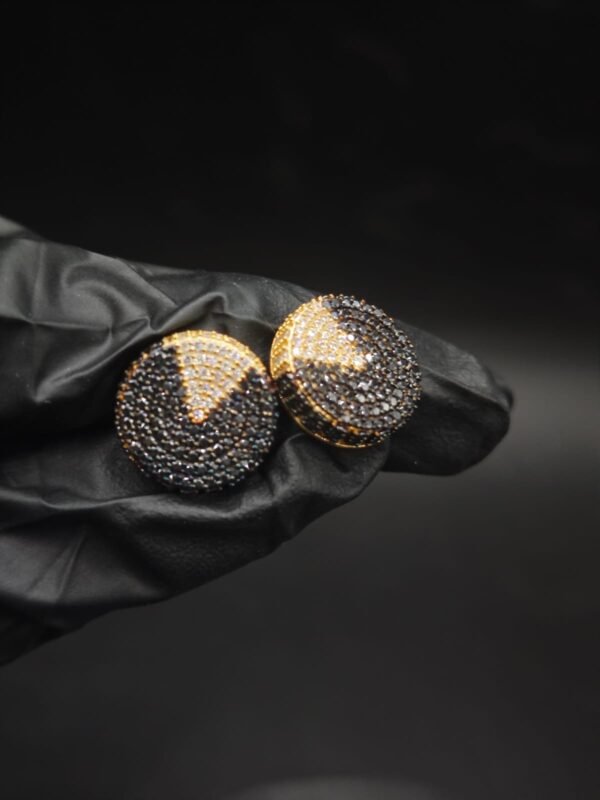 Two-Tone Black and White Moissanite Stud Earrings Geometric Pave Shape In 925 Sterling Silver.