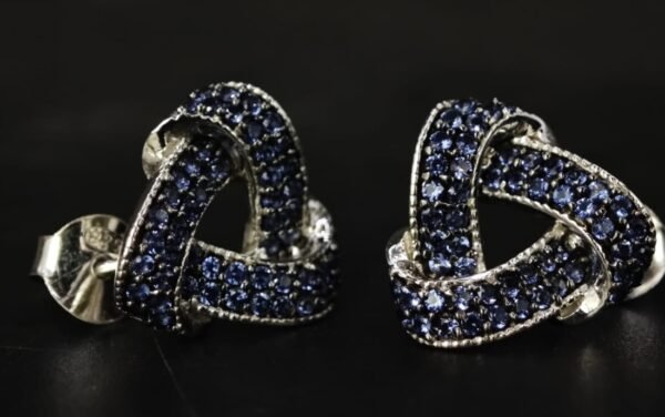 Blue CZ Knot Stud Earrings For Women's Wear In 925 Sterling Silver