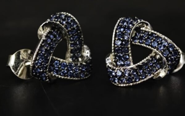 Blue CZ Knot Stud Earrings For Women's Wear In 925 Sterling Silver