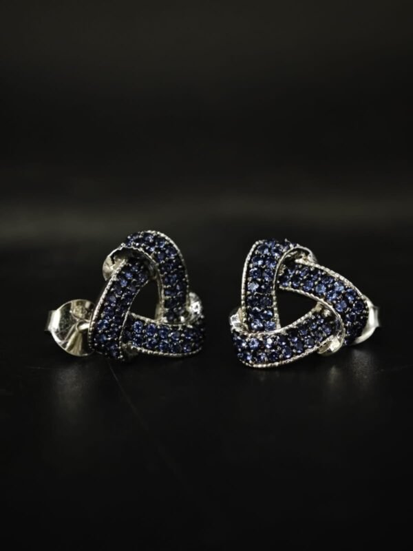 Blue CZ Knot Stud Earrings For Women's Wear In 925 Sterling Silver