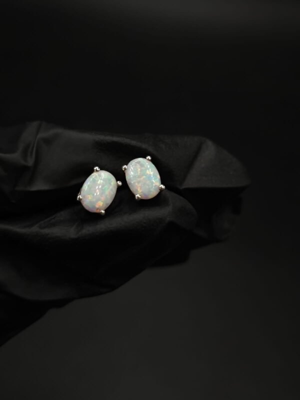 Opal Stud Earrings Oval Shape for Women's Wear In 925 Sterling Silver