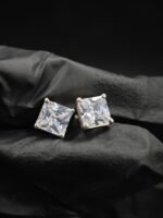 Tester Passing Moissanite Stud Earrings Princess Shape For Women's Wear In 925 Silver.