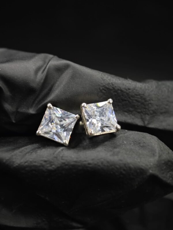 Tester Passing Moissanite Stud Earrings Princess Shape For Women's Wear In 925 Silver.