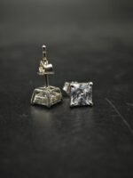 Tester Passing Moissanite Stud Earrings Princess Shape For Women's Wear In 925 Silver.
