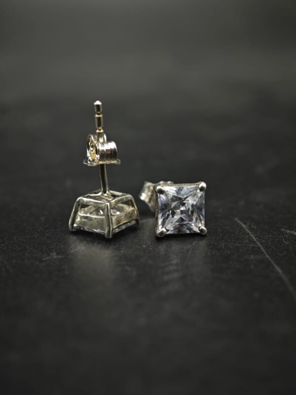 Tester Passing Moissanite Stud Earrings Princess Shape For Women's Wear In 925 Silver.