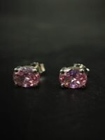 Pink CZ Women's Wear Stud Earrings Oval Shape In 925 Sterling Silver.