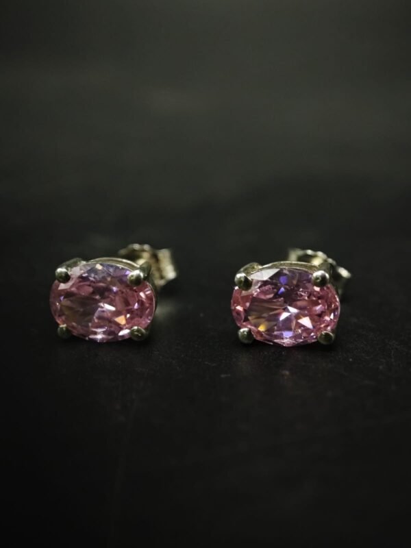 Pink CZ Women's Wear Stud Earrings Oval Shape In 925 Sterling Silver.