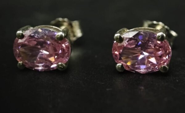 Pink CZ Women's Wear Stud Earrings Oval Shape In 925 Sterling Silver.