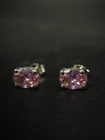 Pink CZ Women's Wear Stud Earrings Oval Shape In 925 Sterling Silver.