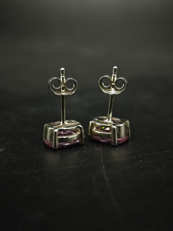 Pink CZ Women's Wear Stud Earrings Oval Shape In 925 Sterling Silver.