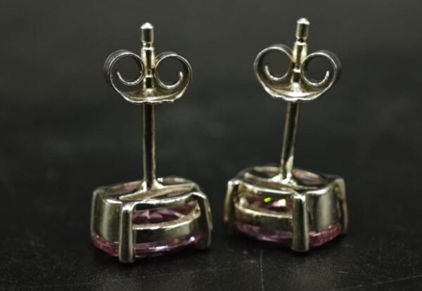 Pink CZ Women's Wear Stud Earrings Oval Shape In 925 Sterling Silver.