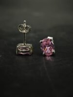 Pink CZ Women's Wear Stud Earrings Oval Shape In 925 Sterling Silver.