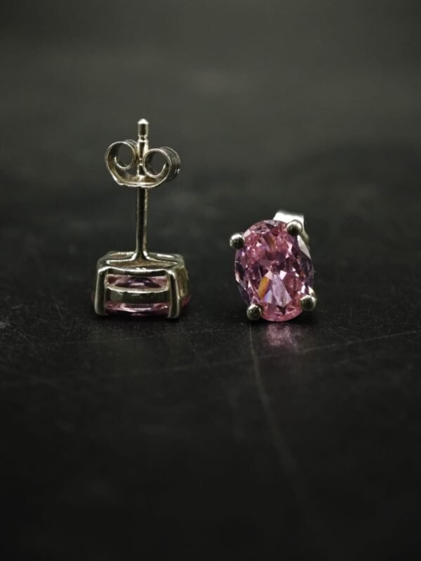 Pink CZ Women's Wear Stud Earrings Oval Shape In 925 Sterling Silver.