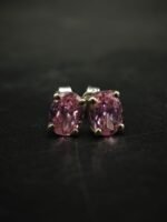 Pink CZ Women's Wear Stud Earrings Oval Shape In 925 Sterling Silver.