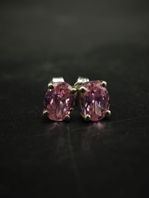 Pink CZ Women's Wear Stud Earrings Oval Shape In 925 Sterling Silver.