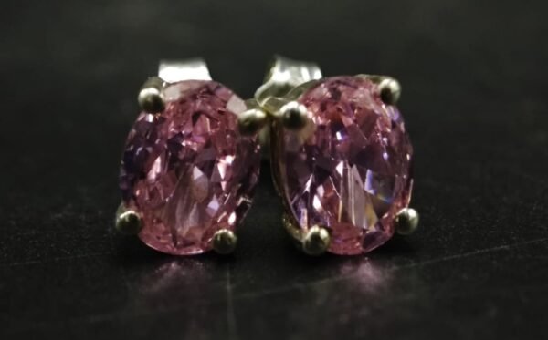 Pink CZ Women's Wear Stud Earrings Oval Shape In 925 Sterling Silver.