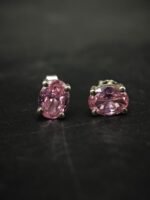 Pink CZ Women's Wear Stud Earrings Oval Shape In 925 Sterling Silver.