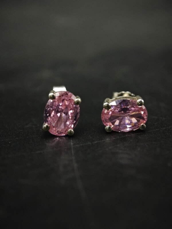 Pink CZ Women's Wear Stud Earrings Oval Shape In 925 Sterling Silver.