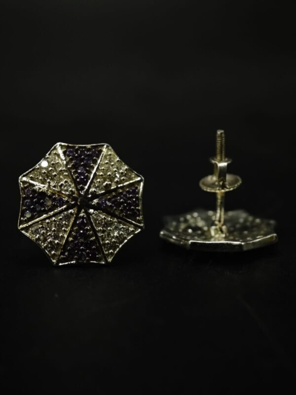 Purple CZ Stud Earrings For Women's Wear In 925 Silver.