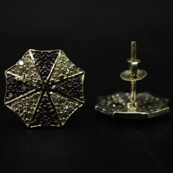 Purple CZ Stud Earrings For Women's Wear In 925 Silver.