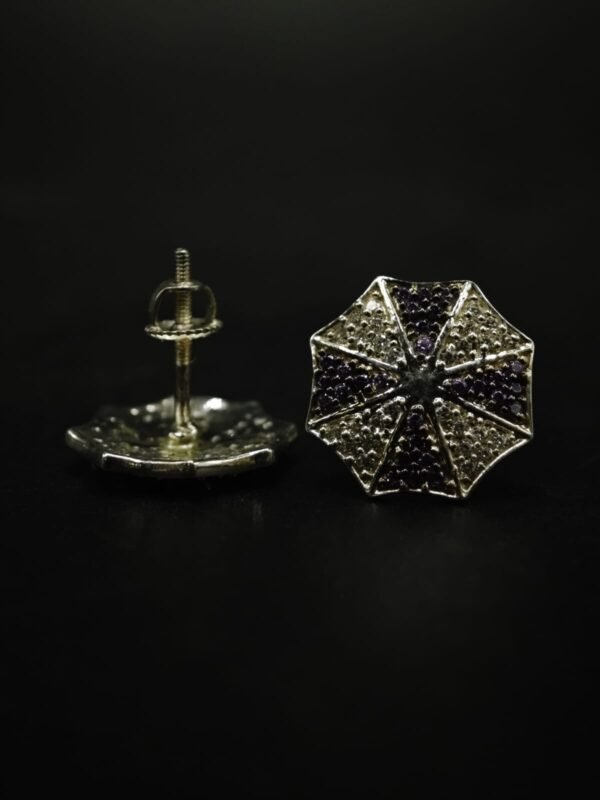 Purple CZ Stud Earrings For Women's Wear In 925 Silver.