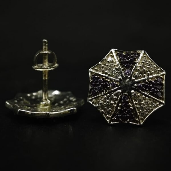 Purple CZ Stud Earrings For Women's Wear In 925 Silver.