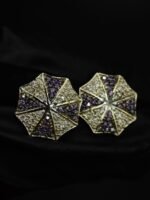 Purple CZ Stud Earrings For Women's Wear In 925 Silver.