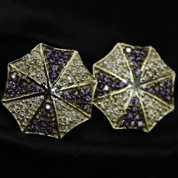 Purple CZ Stud Earrings For Women's Wear In 925 Silver.