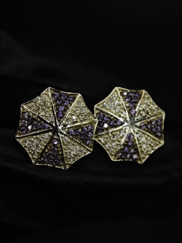 Purple CZ Stud Earrings For Women's Wear In 925 Silver.
