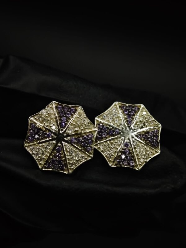 Purple CZ Stud Earrings For Women's Wear In 925 Silver.