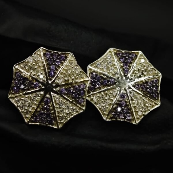 Purple CZ Stud Earrings For Women's Wear In 925 Silver.