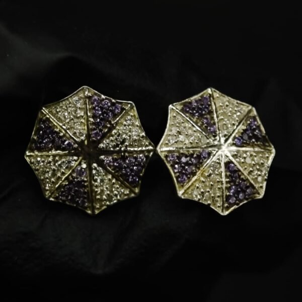 Purple CZ Stud Earrings For Women's Wear In 925 Silver.