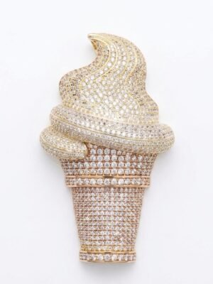 VVS Moissanite Ice Cream Cone Pendant in 925 Sterling Silver For Men's