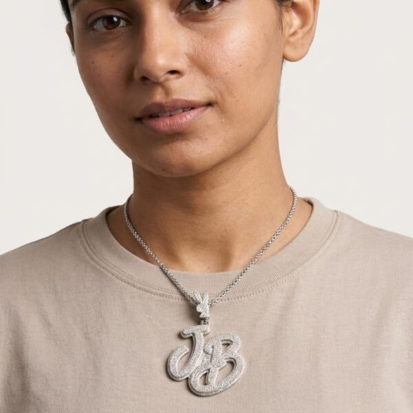 Tester Passing Moissanite "JB" Pendant In 925 Sterling Silver.