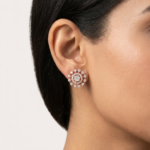 D-VVS Moissanite Floral Cluster Stud Earrings In 925 Sterling Silver.