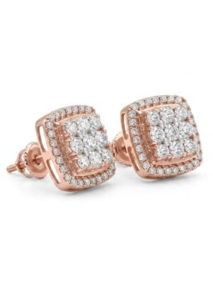 Cushion Cut Halo Moissanite Stud Earrings in 925 Sterling Silver