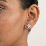 Brilliant Star Shape Moissanite Stud Earrings Pave Set In 925 Sterling Silver.